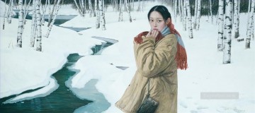 山の雪解け水 中国の女の子 Oil Paintings